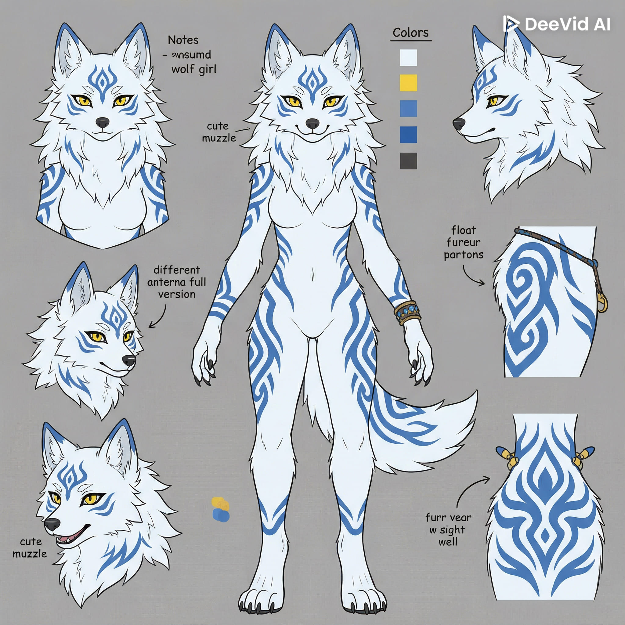 Finished 3D Blue Wolf Anthro Sex Doll with Custom Blue Fur Patterns and Yellow Eyes - Realistic Flocked Fur Companion