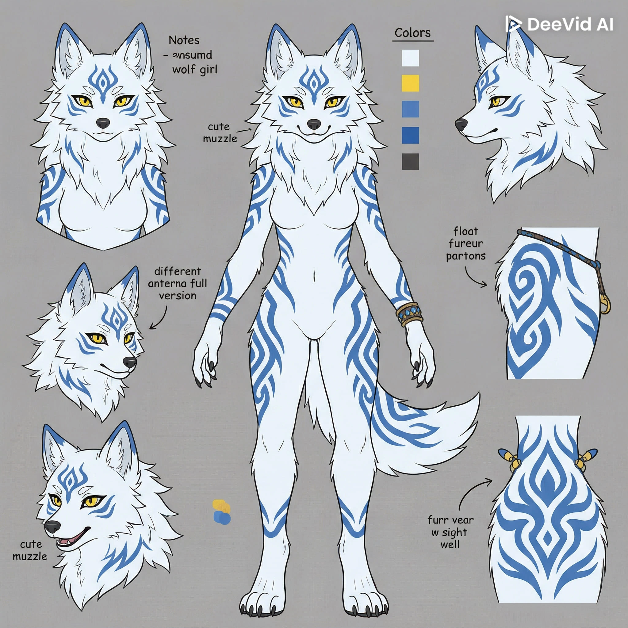 Finished 3D Blue Wolf Anthro Sex Doll with Custom Blue Fur Patterns and Yellow Eyes - Realistic Flocked Fur Companion