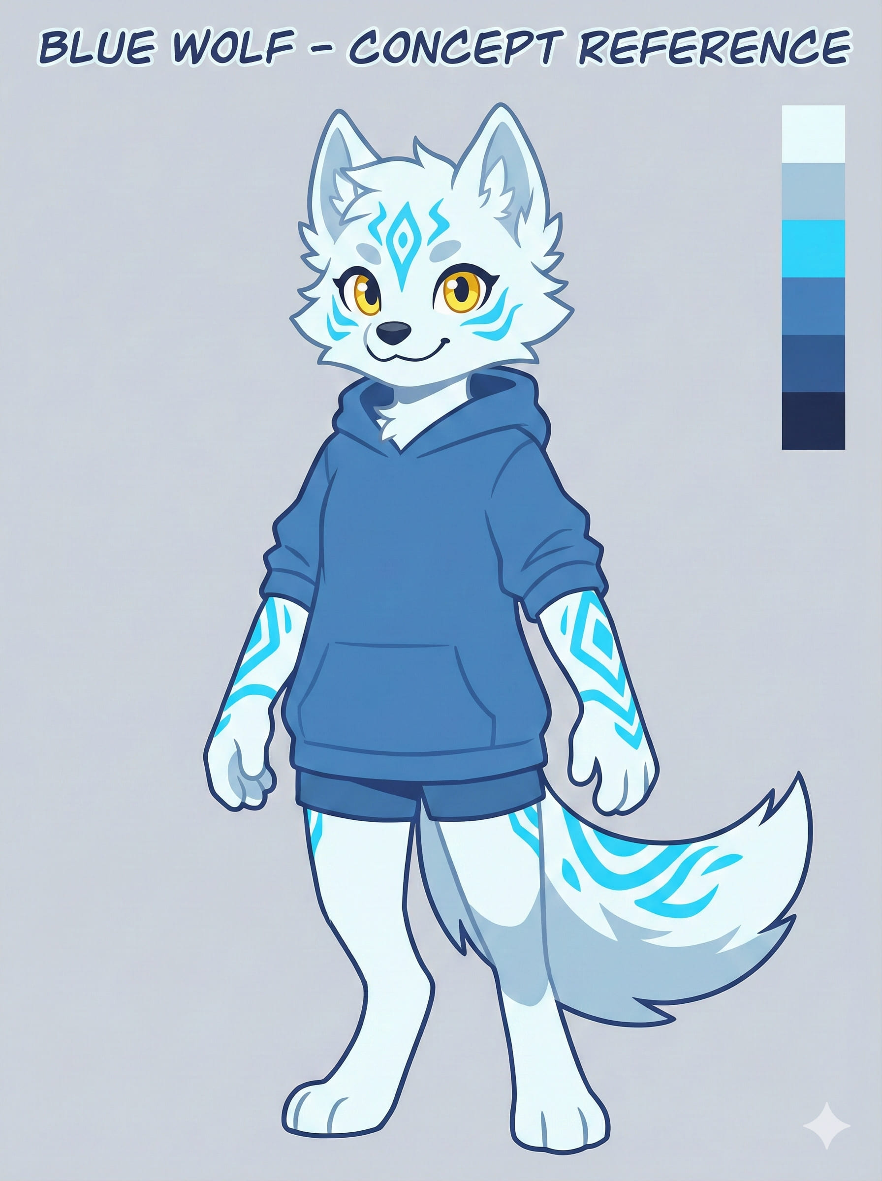 2D Blue Wolf Fursona Concept Art Reference - Custom Anthro Character Design for 3D Furry Sex Doll Commission