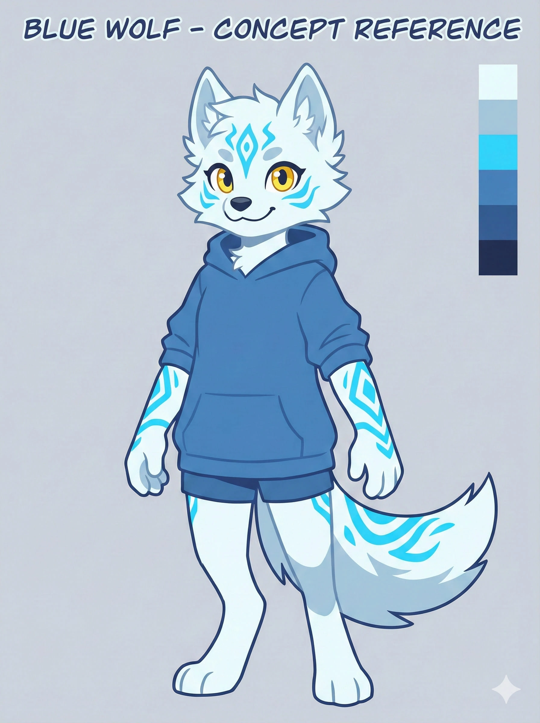2D Blue Wolf Fursona Concept Art Reference - Custom Anthro Character Design for 3D Furry Sex Doll Commission