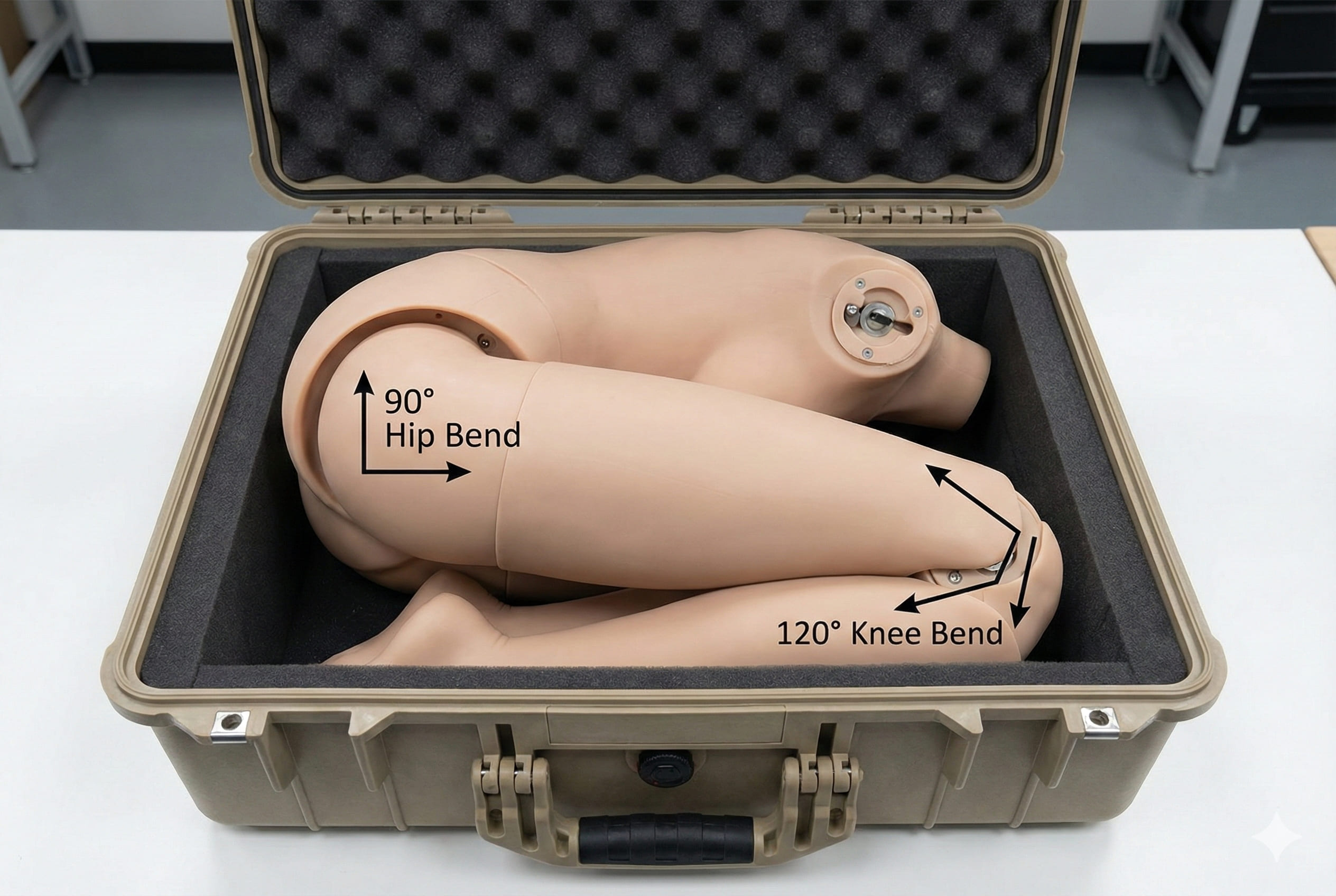 Sex doll joints bent 90 degrees for safe packing