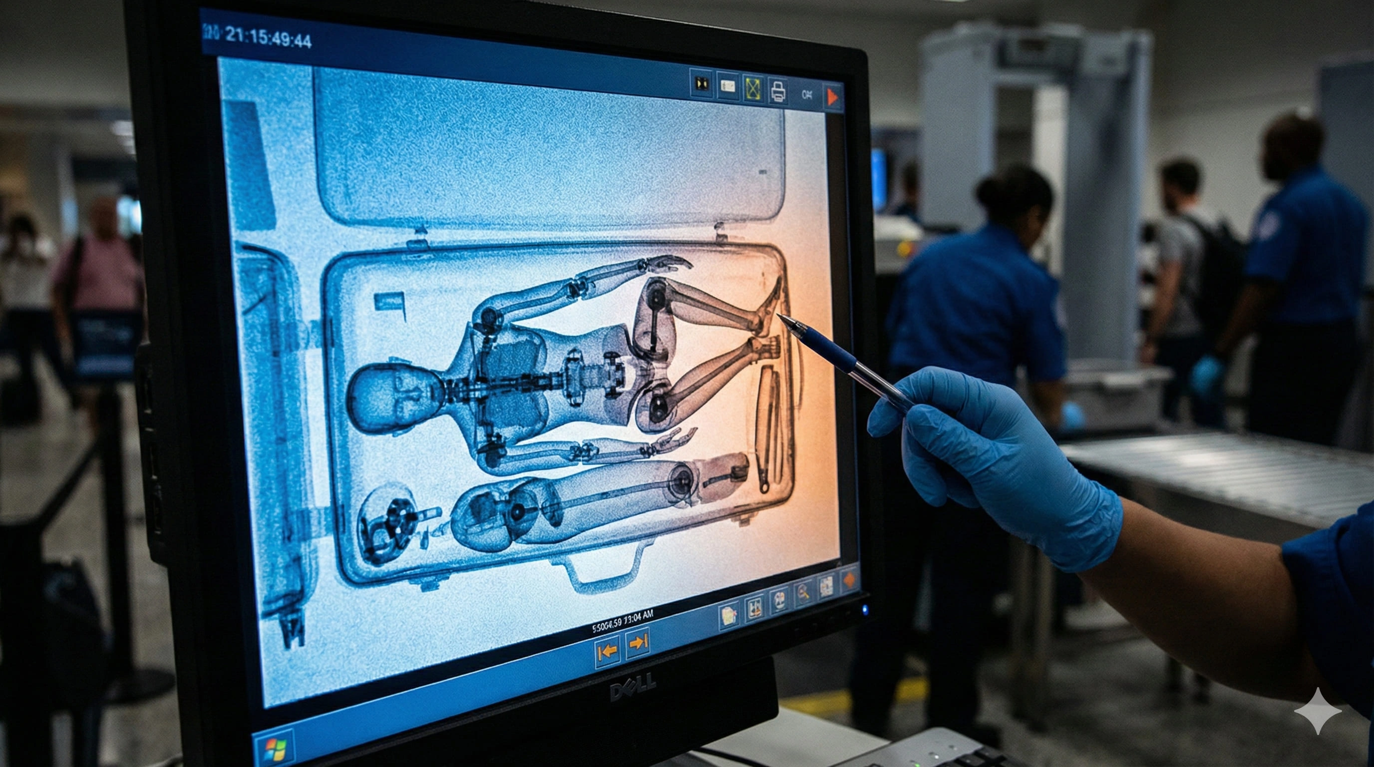 X-ray view showing sex doll resembles a mannequin in airport security