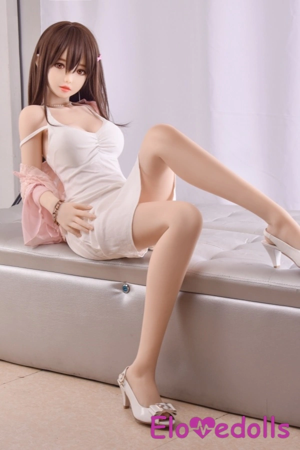 Búp bê tình dục Nhật Bản 125cm cúp C bằng silicon, ngực nhỏ, mắt xám, tóc nâu, bộ sưu tập 8