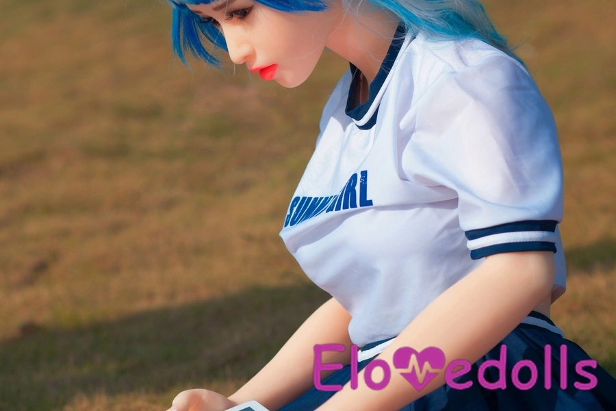 140cm TPE sex panenka s košíčky F, modrýma očima, malými prsy, bílá anime, detailní pohled 1