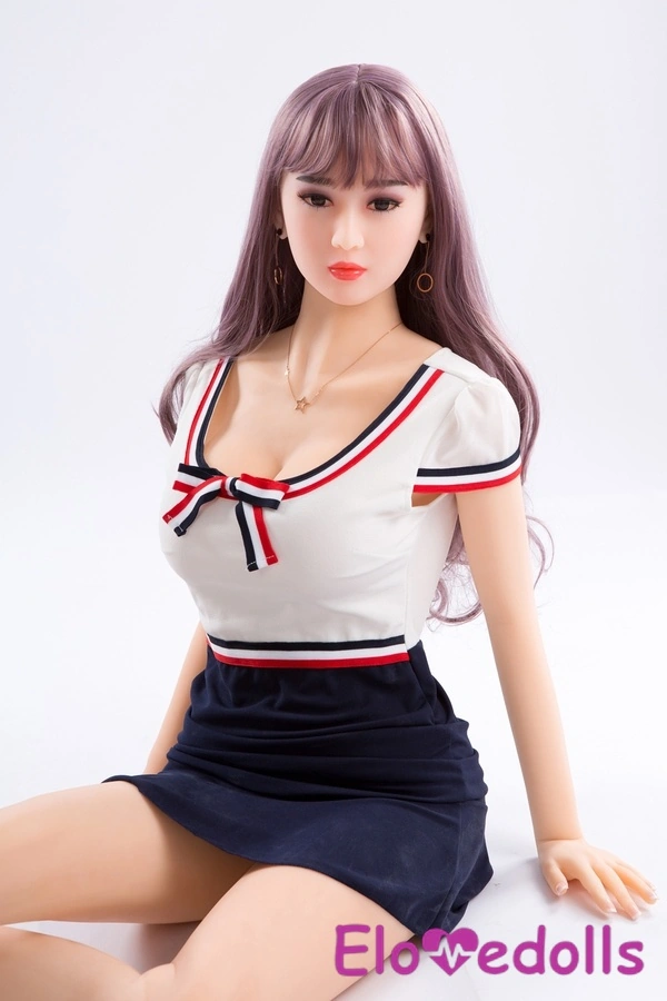 Boneka Seks Eropa Berukuran 158cm D Cup TPE Bibir Tipis Mata Abu-abu Berambut Cokelat