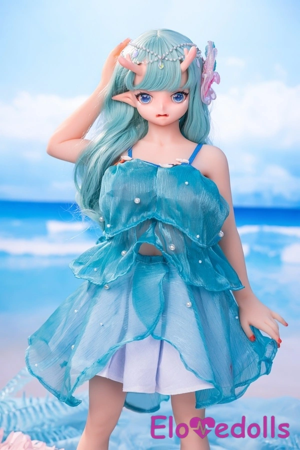 80cm D Cup Silicone Head & TPE Body White Blue Eyes Thin Lips Mini Sex Doll Detail View 2