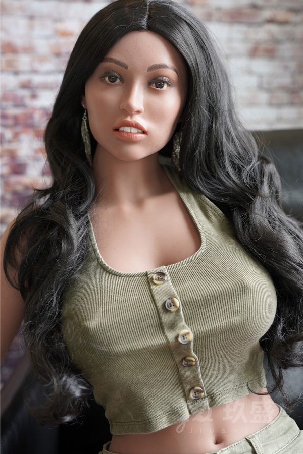 162cm D Cup Silicone Head & TPE Body Gray Eyes Petite Breasts Black Big Booty Sex Doll Detail View 11