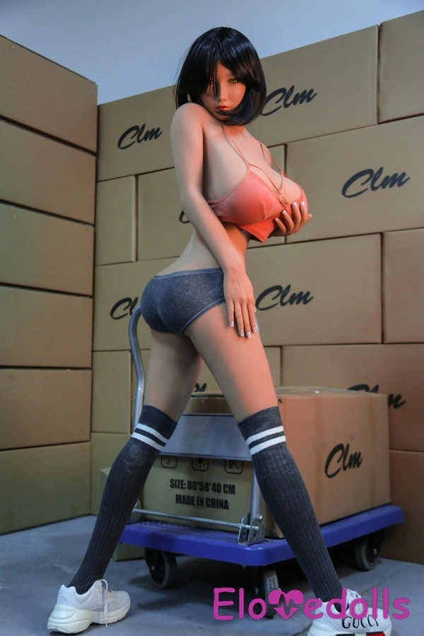 158cm J Cup TPE Μαύρα Μπλε Μάτια Λεπτά Χείλη BBW Sex Doll Gallery 4