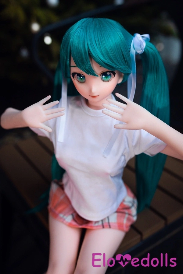 Búp bê tình dục Anime nhỏ nhắn, đầu nhựa vinyl cúp B 60cm & thân TPE, môi bóng, mắt xanh lá cây