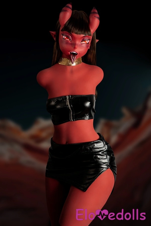 Boneka Seks Fantasi Payudara Kecil Mata Amber Merah, Kepala Silikon A Cup 110cm & Tubuh TPE Detail Tampilan 6