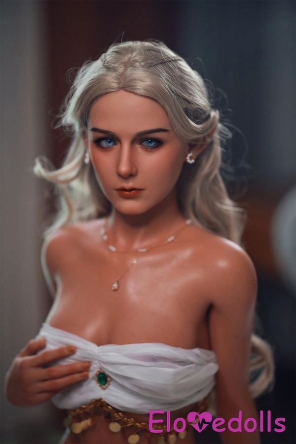 151 cm C-Körbchen, zierliche Silikonbrüste, blonde, bernsteinfarbene Augen, europäische Sexpuppe, Detailansicht 7