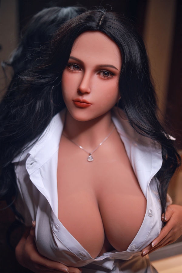 156cm D Cup TPE Glossy Lips Gray Eyes Black Sex Doll Detail View 7