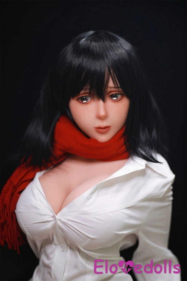 Bambola del sesso giapponese nera piccola in TPE con occhi grigi, coppa D, 156 cm