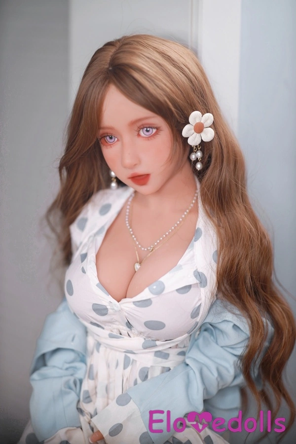 Galleria 2 di bambole sessuali realistiche piccole grigie in TPE con occhi azzurri e coppa F da 110 cm