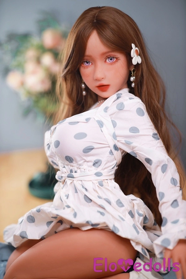 Bambola del sesso realistica da 110 cm, coppa F, in TPE, occhi azzurri, labbra carnose, vista dettagliata 2