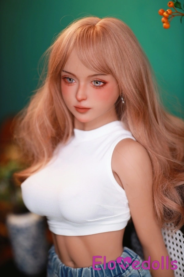 Muñeca sexual asiática de 128 cm, copa E, TPE, ojos ámbar, labios finos y rubios. Vista detallada 1