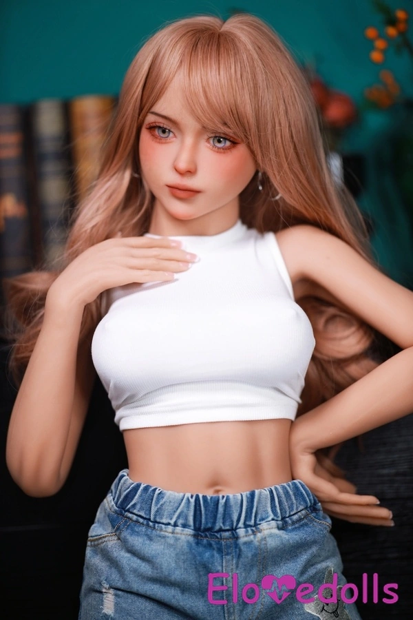 Muñeca sexual asiática rubia de TPE, copa E de 128 cm, ojos ámbar, labios finos, vista detallada 3