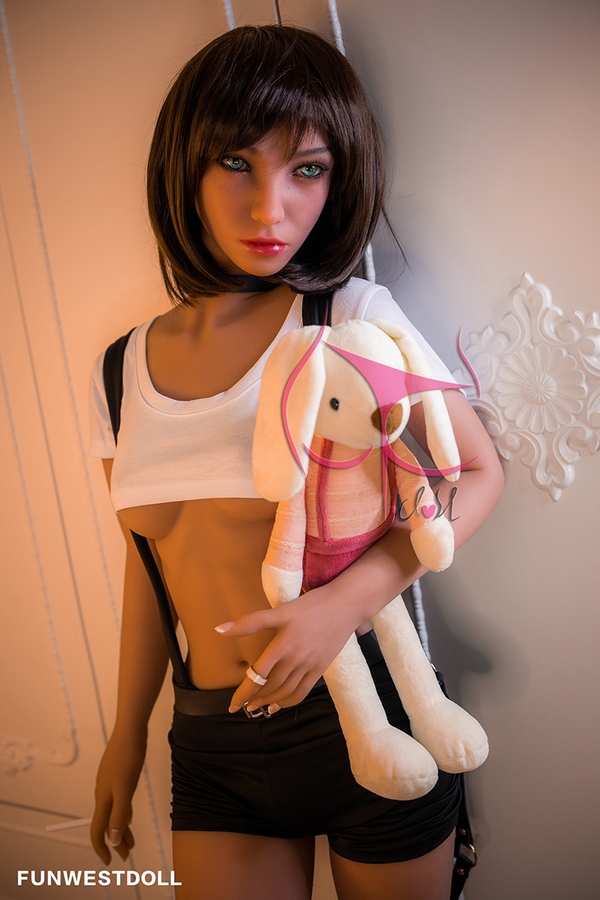 140cm A Cup TPE Petite Breasts Amber Eyes Brunette Mini Sex Doll Detail View 3