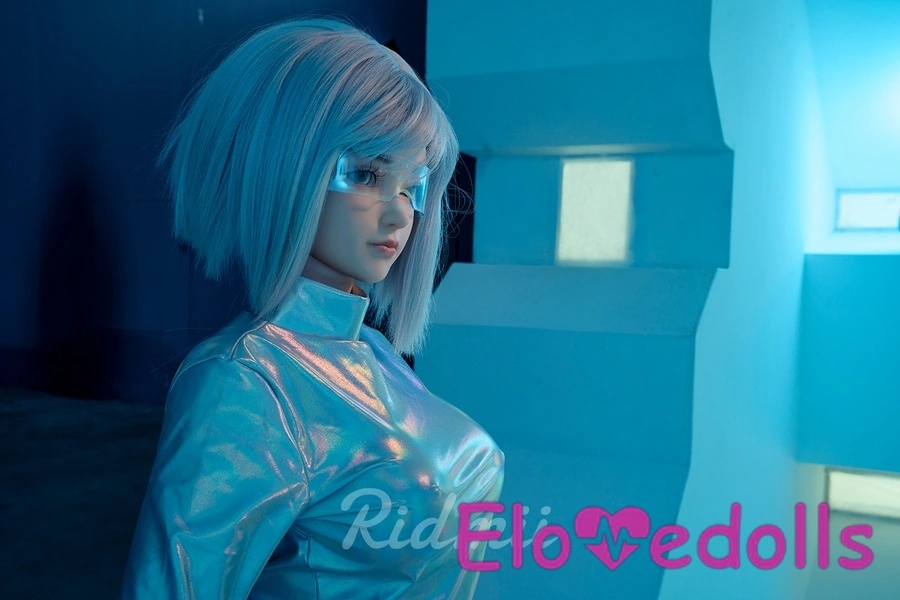 163 cm G-kupa silikonhuvud och TPE-kropp Liten vit robotsexdocka med blå ögon Detaljvy 4