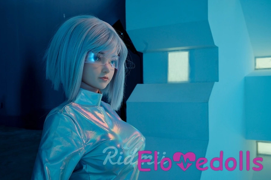 163 cm G-kupa silikonhuvud och TPE-kropp Liten blå ögon vit robotsexdocka detaljvy 3