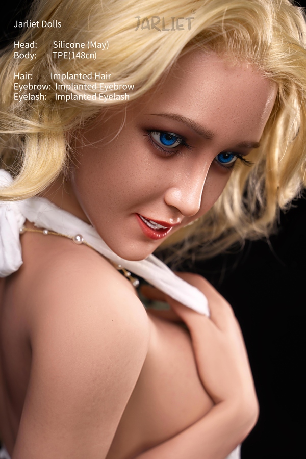 148cm E Cup Silicone Head & TPE Body Amber Eyes Blonde Petite Breasts European Sex Doll Gallery 9
