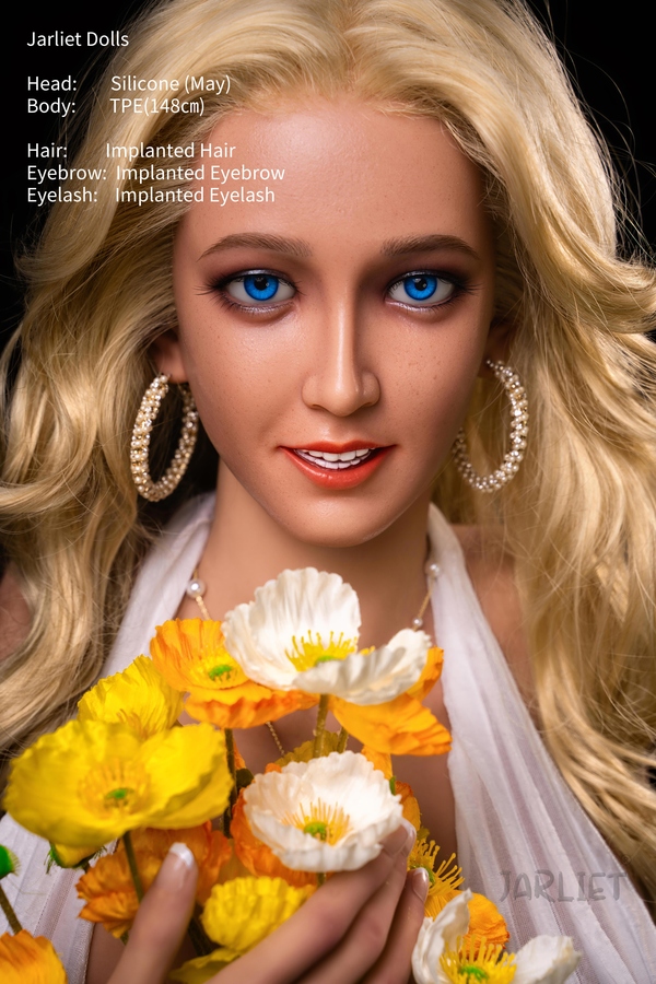 148cm E Cup Silicone Head & TPE Body Petite Breasts Amber Eyes Blonde European Sex Doll Product