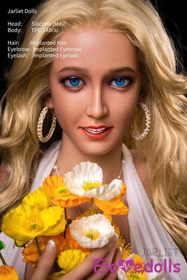 Búp bê tình dục Châu Âu 148cm, đầu silicon và thân TPE, ngực nhỏ, mắt hổ phách, tóc vàng