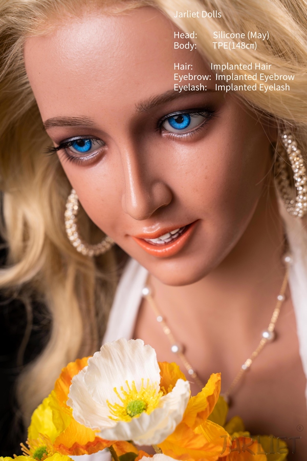 148cm E Cup Silicone Head & TPE Body Natural Lips Blonde Petite Breasts European Sex Doll Detail View 9