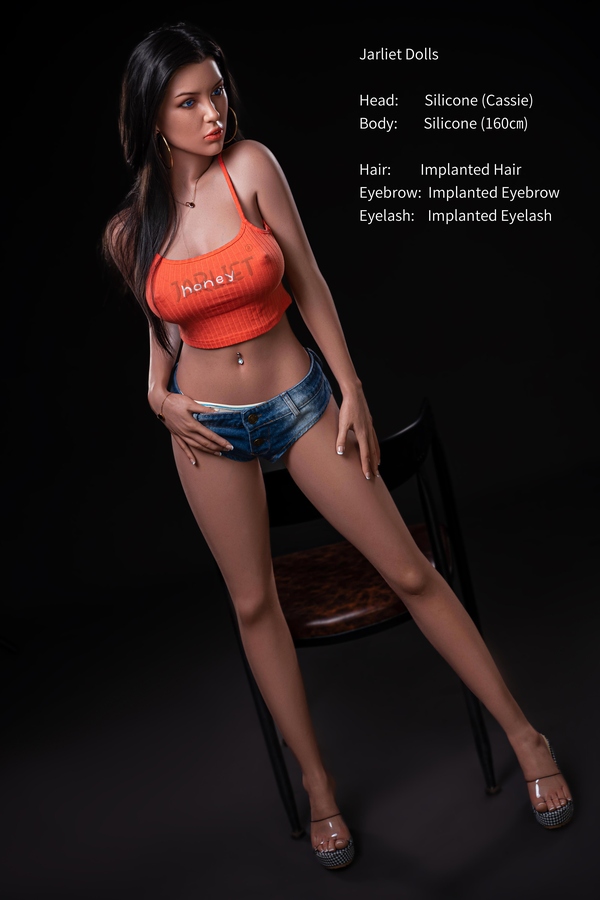 160cm E Cup Silicone Head & TPE Body Petite Breasts Black Amber Eyes Asian Sex Doll Gallery 3