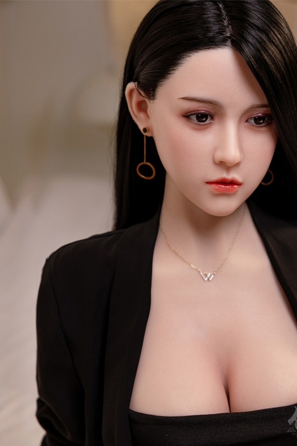 158cm D Cup Silicone Small Breasts Amber Eyes Black Realistic Sex Doll Product