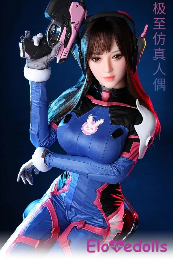 155 cm große Fantasy-Sexdoll mit Silikonkopf (B-Körbchen) und TPE-Körper, vollen Lippen, brünett, blauen Augen, Detailansicht 8