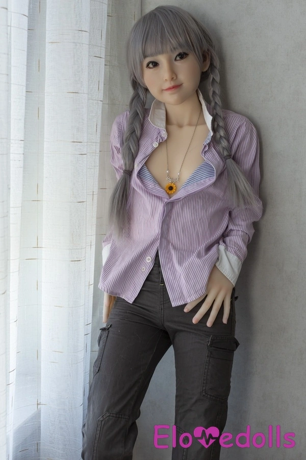 Κεφαλή σιλικόνης 143cm A Cup & σώμα TPE Petite breasts Γκρίζα μάτια Teen Sex Doll Gallery 4