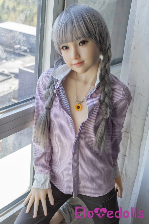 Κεφαλή σιλικόνης 143cm A Cup & σώμα TPE Ξανθό με λεπτά χείλη και γκρίζα μάτια, συλλογή κούκλων σεξ για εφήβους 5