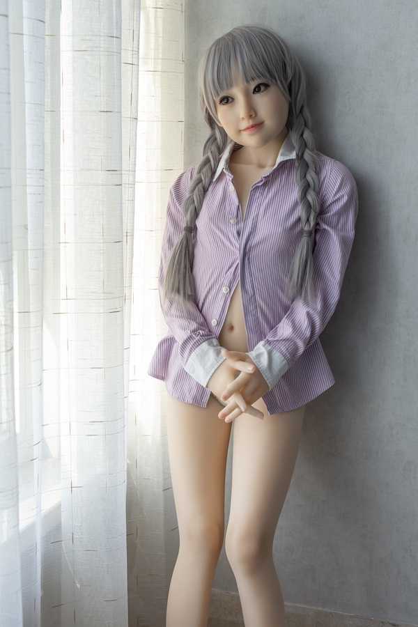 143cm A Cup Silicone Head & TPE Body Blonde Gray Eyes Petite Teen Sex Doll Gallery 9