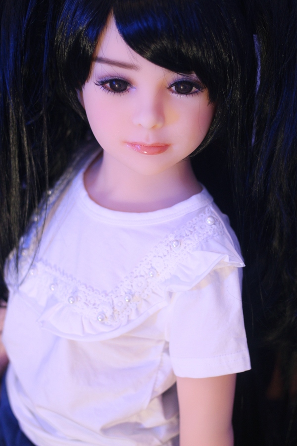 100cm A Cup TPE Gray Eyes Small Breasts Black Mini Sex Doll Gallery 4