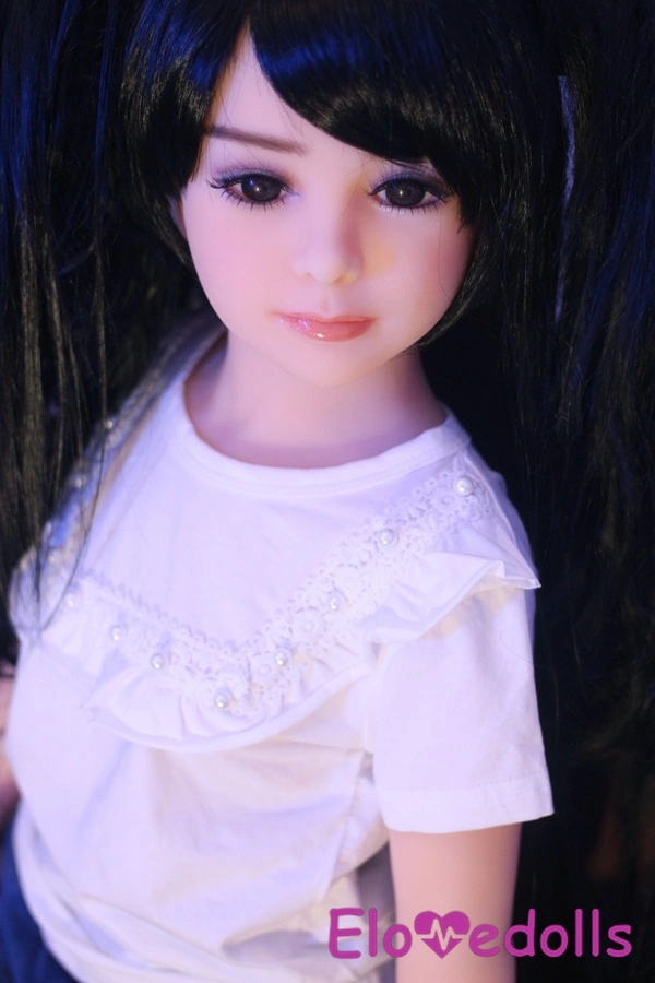 100cm A Cup TPE Gray Eyes Small Breasts Black Mini Sex Doll Gallery 4