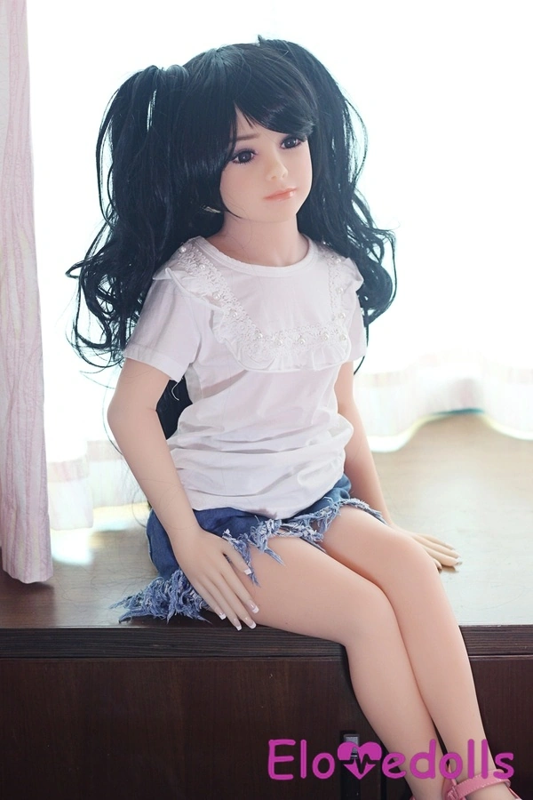 100cm A Cup TPE Small Breasts Black Gray Eyes Mini Sex Doll Detail View 3