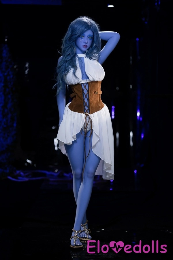 گالری عروسک جنسی سفارشی 160 سانتی‌متری D Cup TPE با سینه‌های کوچک سفید و چشمان آبی 2