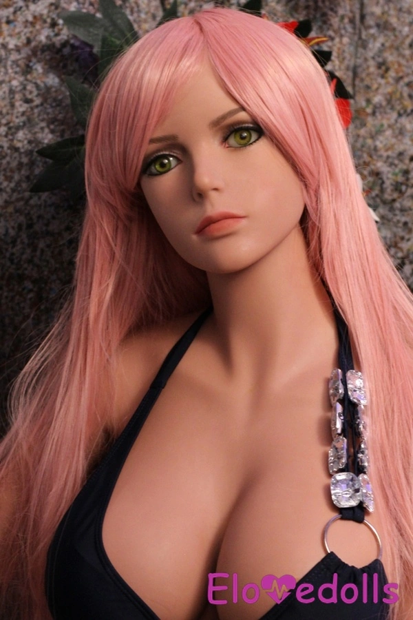 Boneka Seks Realistis TPE Cup D 158cm Payudara Kecil Mata Hijau Merah Muda