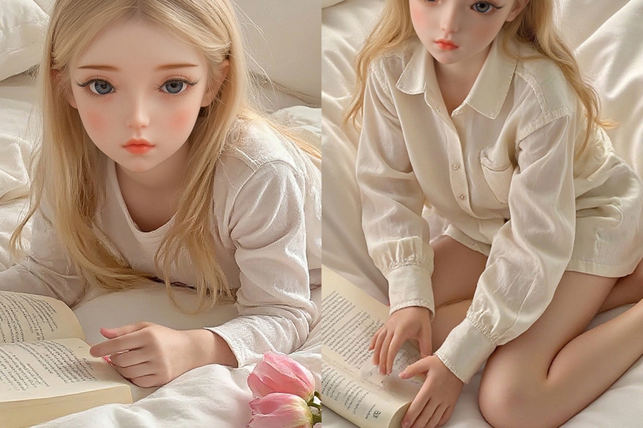 60cm B Cup TPE Gray Eyes Petite Blonde Anime Sex Doll Detail View 1