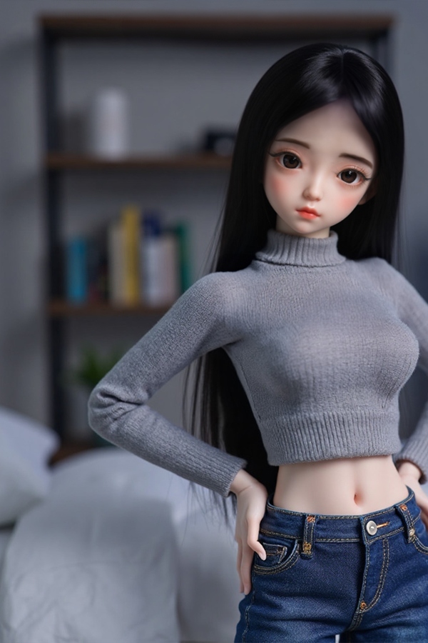 60cm B Cup TPE Gray Eyes Petite Breasts Thin Lips Black Sex Doll Gallery 7
