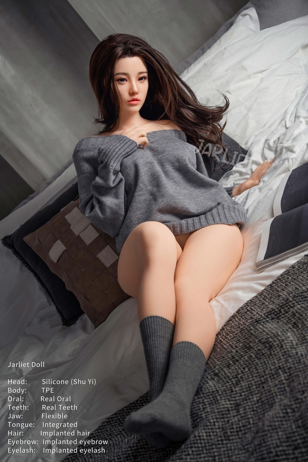 149cm B Cup Silicone Head & TPE Body Brunette Petite Breasts Gray Eyes Sex Doll Gallery 3